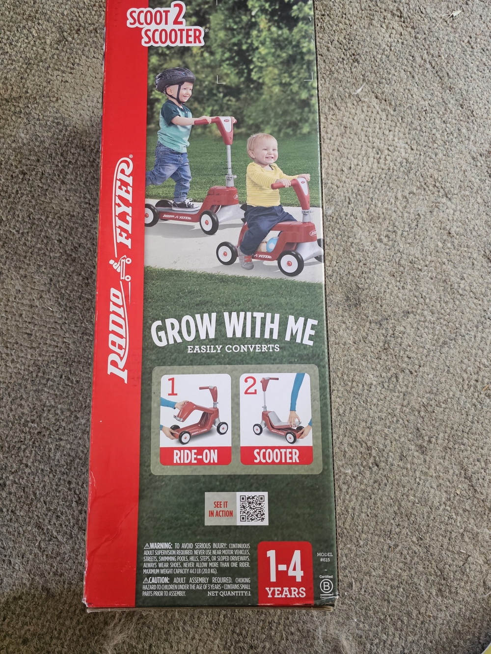 NIB Radio Flyer Grow-With-Me Scoot 2 Scooter — Red Convertible Ride-On